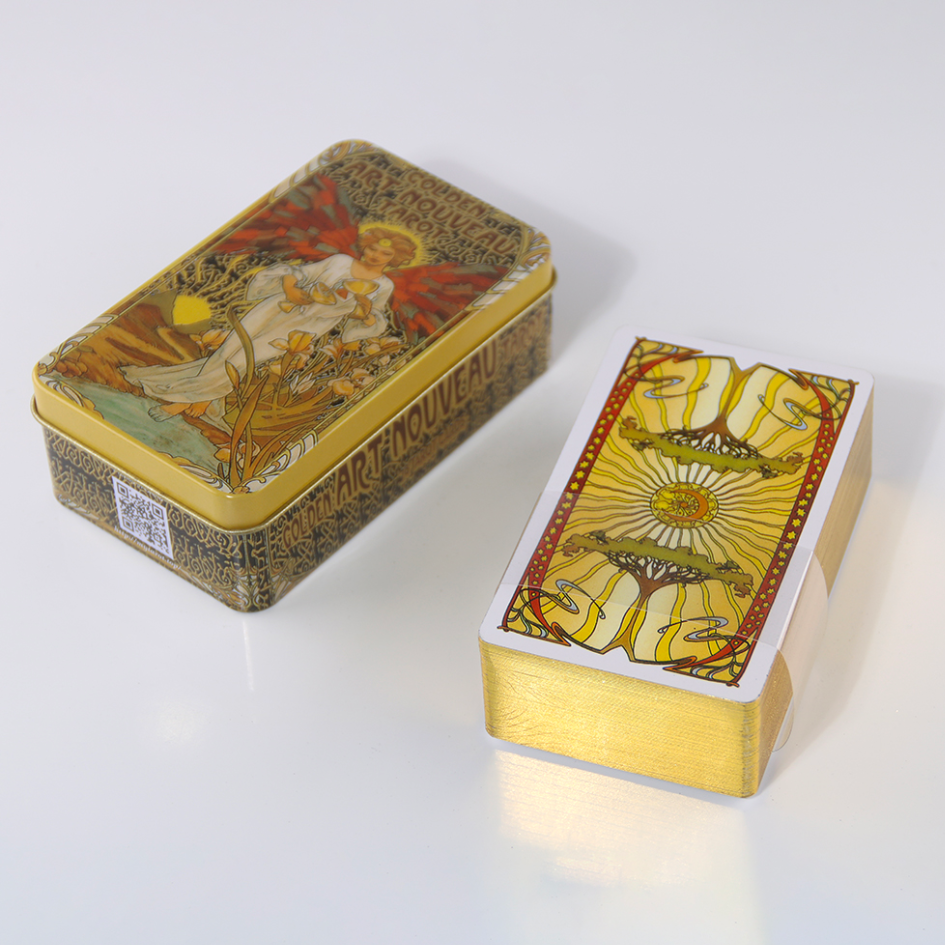 Baralho Especial 78 Cartas Giulia F. Massaglia's Golden Art Nouveau - Ed. Tarot Com Borda Dourada e Caixa De Metal