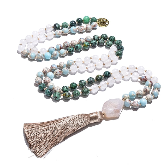 Japamala Natural 108 Contas Em Jade, Jaspe Imperial e Turquesa