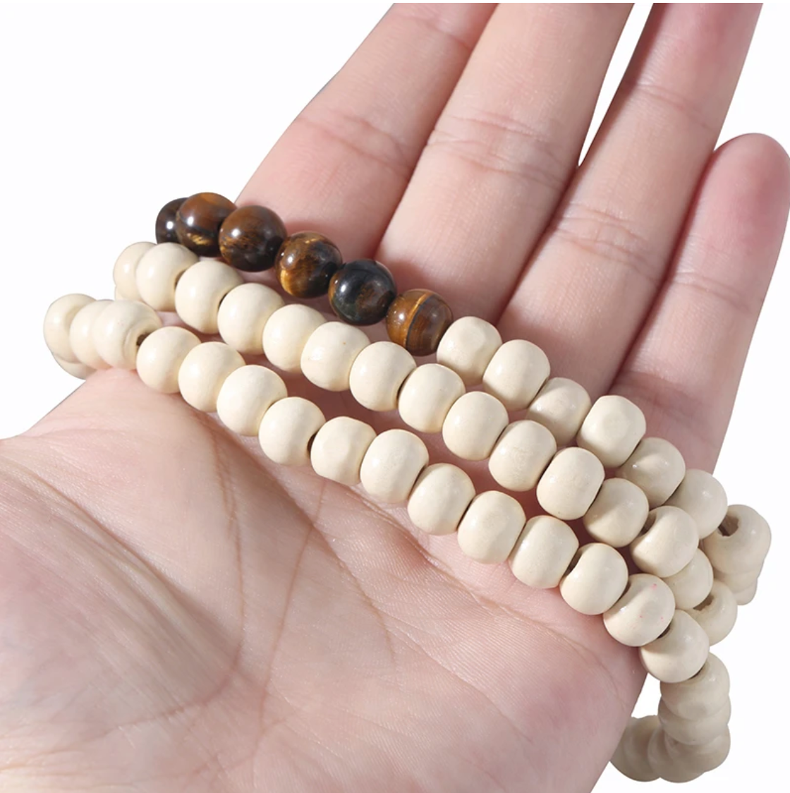 Japamala Natural 108 Contas Em Madeira Com Critais