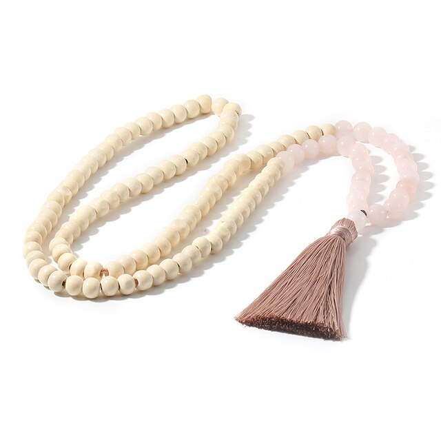 Japamala Natural 108 Contas Em Madeira Com Critais