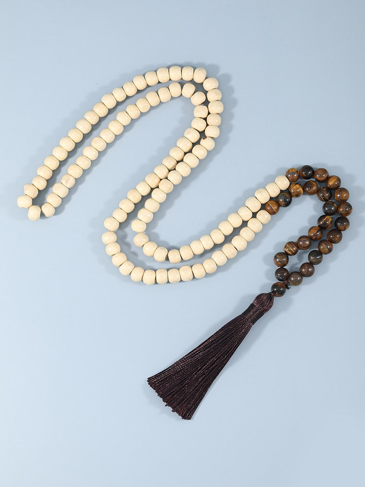 Japamala Natural 108 Contas Em Madeira Com Critais