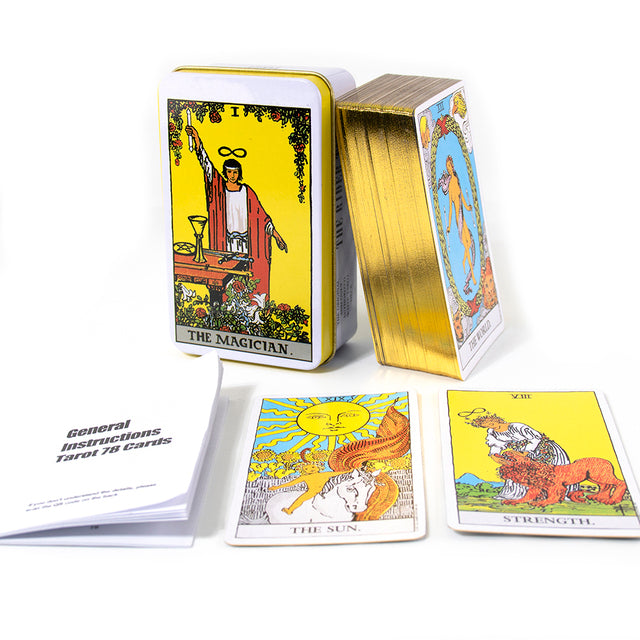Baralho Especial 78 Cartas Rider-Waite's The Rider Tarot Com Borda Dourada e Caixa De Metal - Mandalay Shop