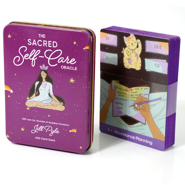 Baralho Oráculo Especial 55 Cartas Jill Pyle's The Sacred Self Care Com Borda Roxa e Caixa De Metal - Mandalay Shop